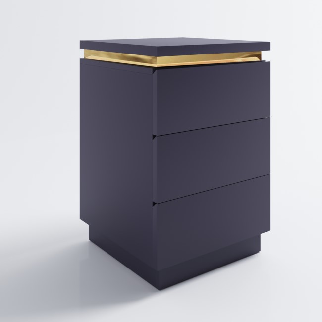 ONLY OPENED - Navy Bedside Table with 3 Drawers and a Gold Trim - Isabella