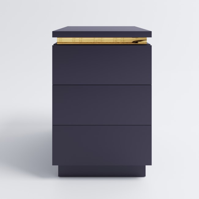 ONLY OPENED - Navy Bedside Table with 3 Drawers and a Gold Trim - Isabella