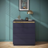 GRADE A1 - Navy Tall Chest of 5 Drawers with a Gold Trim - Isabella