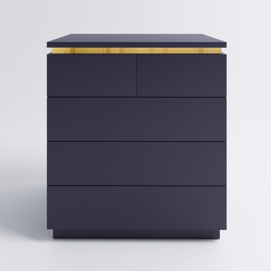 ONLY OPENED - Navy Tall Chest of 5 Drawers with a Gold Trim - Isabella