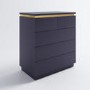 Navy Blue Chest of 5 Drawers with Metallic Trim - Isabella