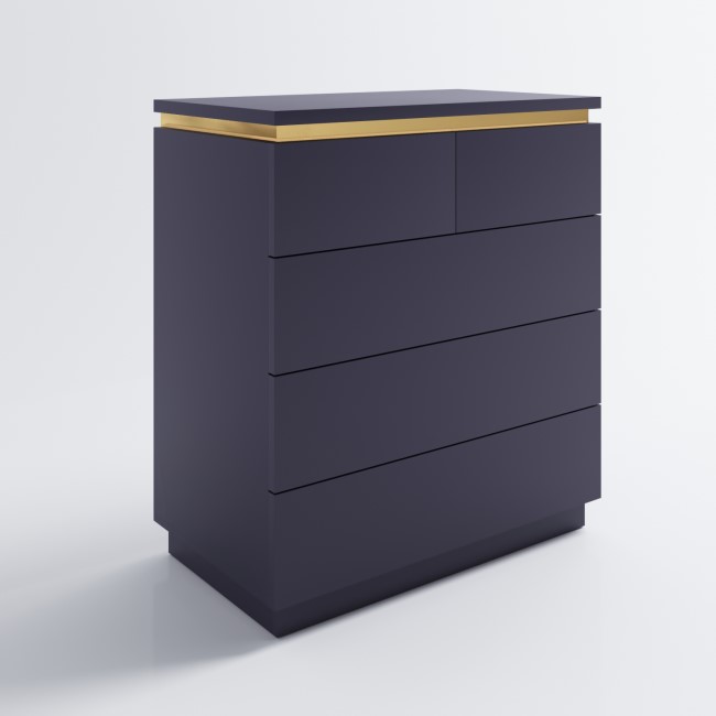 Navy Blue Chest of 5 Drawers with Metallic Trim - Isabella