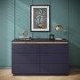 GRADE A1 - Navy Wide Chest of 6 Drawers with a Gold Trim - Isabella