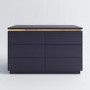 Wide Navy Blue Chest of 6 Drawers with Metallic Trim - Isabella