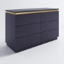 GRADE A1 - Navy Wide Chest of 6 Drawers with a Gold Trim - Isabella