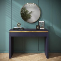 Navy Blue Dressing Table with 2 Drawers and Metallic Trim - Isabella