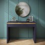 Navy Blue Dressing Table with 2 Drawers and Metallic Trim - Isabella