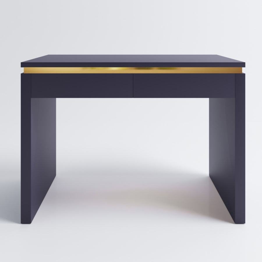 Navy Blue Dressing Table with 2 Drawers and Metallic Trim - Isabella