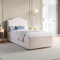 Cream Upholstered Single Bed Frame with Storage Drawer - Isabelle