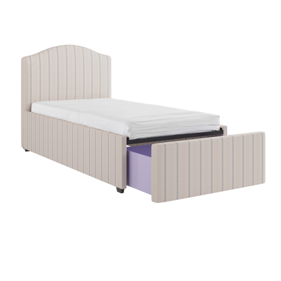 Cream Upholstered Single Bed Frame with Storage Drawer - Isabelle