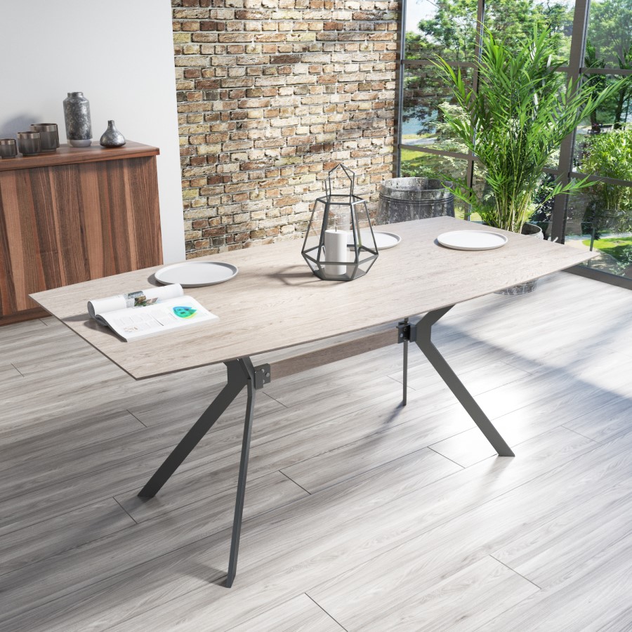 Industrial Dining Table in Wood Effect & Black Metal - Isaac