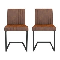 GRADE A1 - Issac Pair of Industrial Dining Chairs- Vintage Tan Faux Leather 