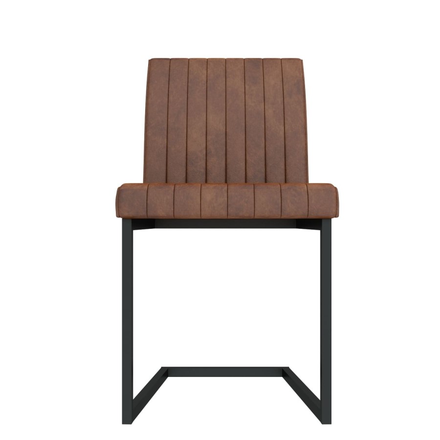 GRADE A1 - Issac Pair of Industrial Dining Chairs- Vintage Tan Faux Leather 