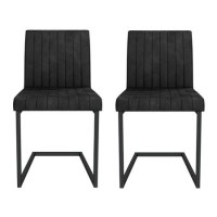 Issac Pair of Industrial Dining Chairs- Vintage Grey Faux Leather