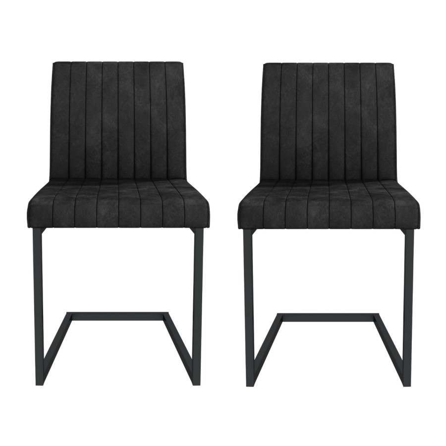 Issac Pair of Industrial Dining Chairs- Vintage Grey Faux Leather