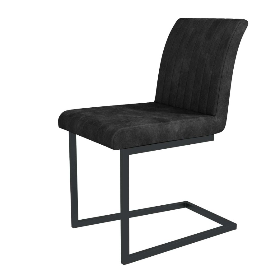 Issac Pair of Industrial Dining Chairs- Vintage Grey Faux Leather