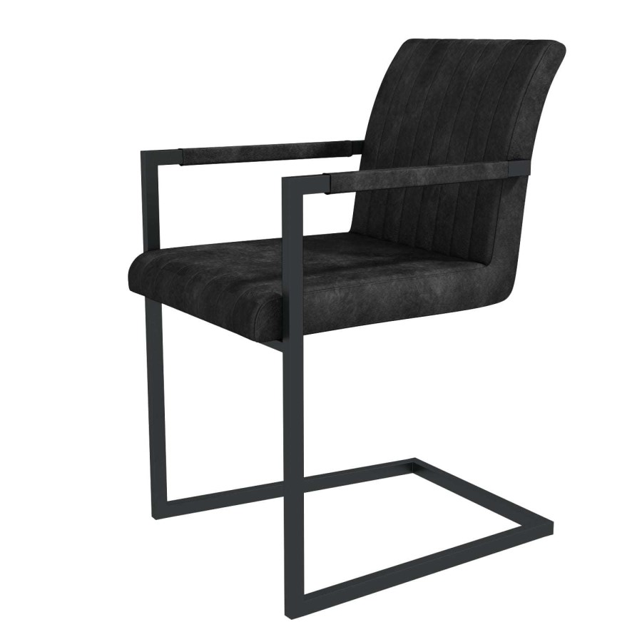 Issac Pair of Industrial Dining Chairs with Arms- Vintage Grey Faux Leather