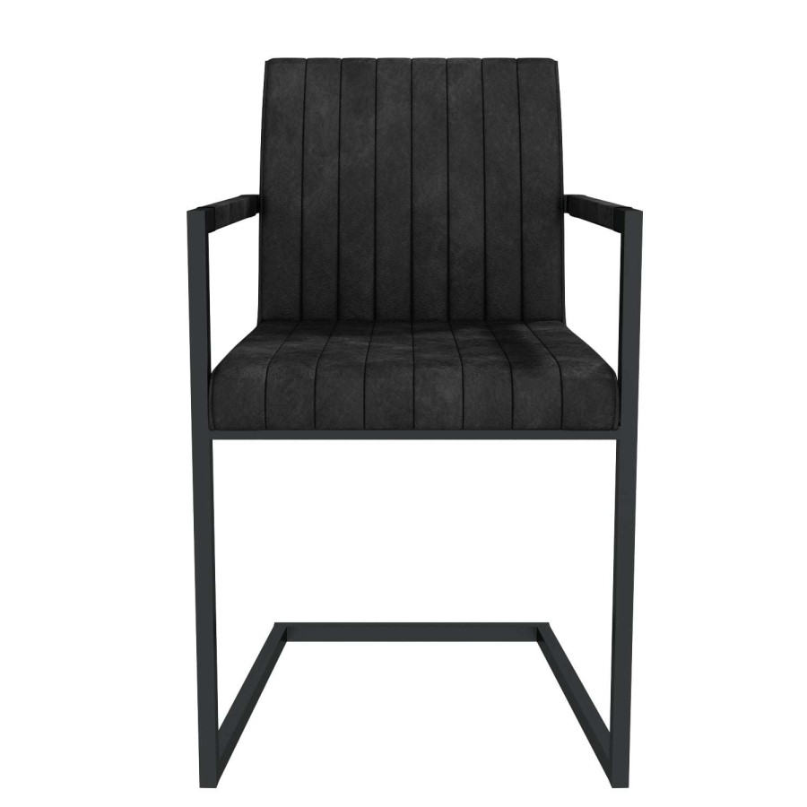 Issac Pair of Industrial Dining Chairs with Arms- Vintage Grey Faux Leather