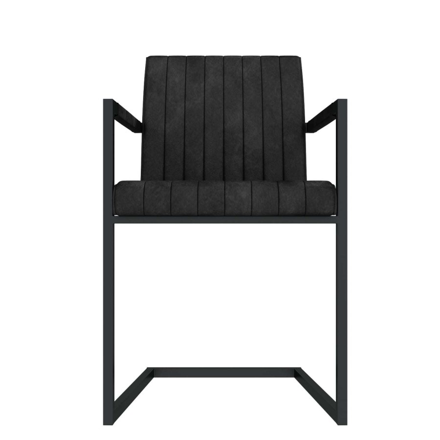 Issac Pair of Industrial Dining Chairs with Arms- Vintage Grey Faux Leather