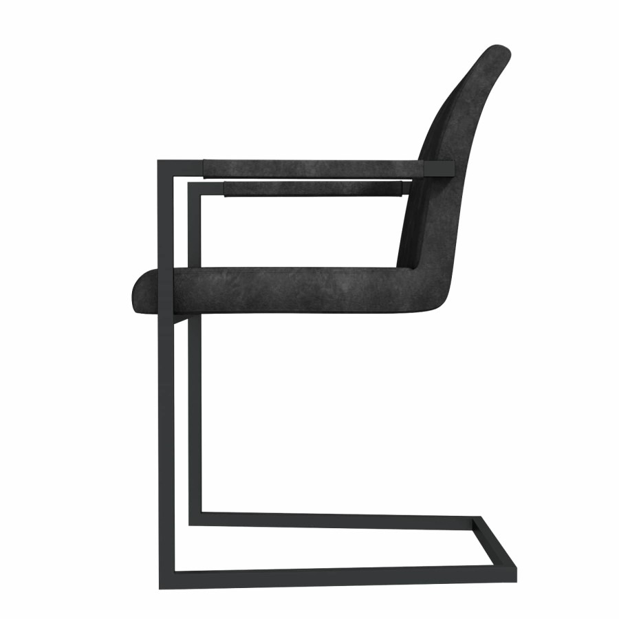 Issac Pair of Industrial Dining Chairs with Arms- Vintage Grey Faux Leather