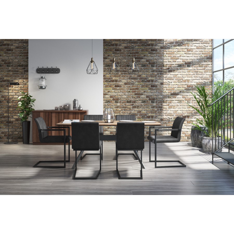 Issac Pair of Industrial Dining Chairs with Arms- Vintage Grey Faux Leather