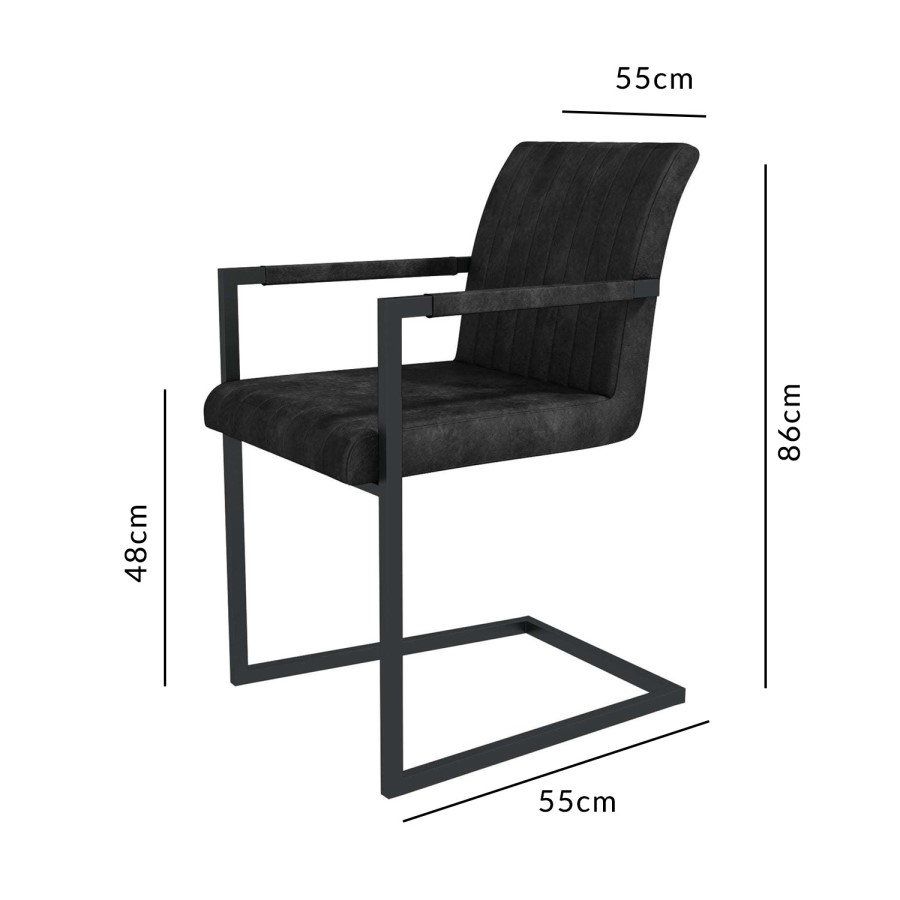 Issac Pair of Industrial Dining Chairs with Arms- Vintage Grey Faux Leather
