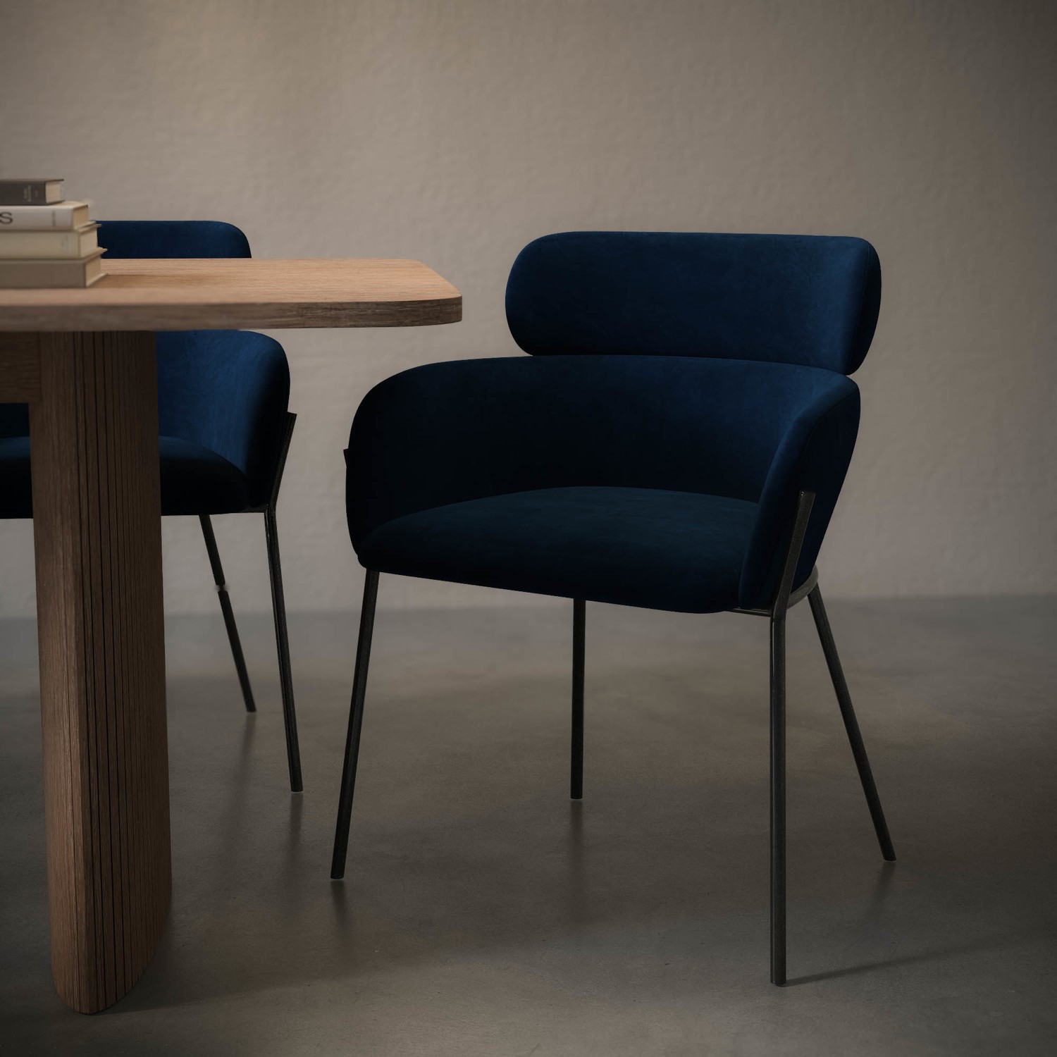 Navy Velvet Curved Dining Chair - Isla - Furniture123