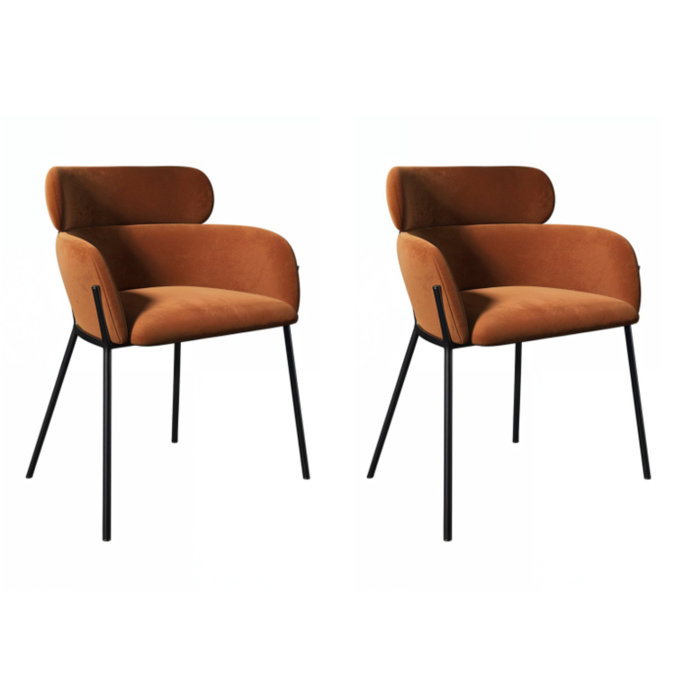 Set of 2 Burnt Orange Velvet Curved Dining Chairs - Isla