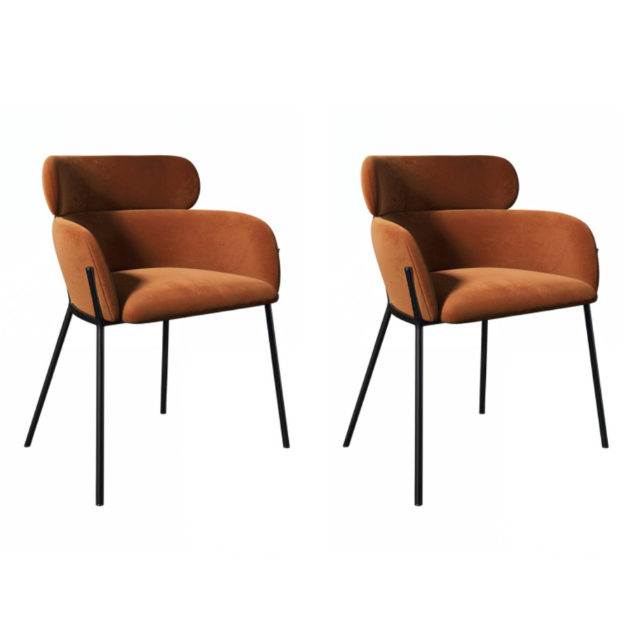 ALMOST PERFECT - Set of 2 Burnt Orange Velvet Curved Dining Chairs - Isla