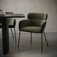 Set of 2 Green Velvet Curved Dining chairs - Isla