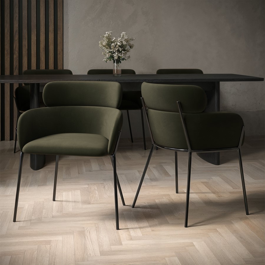 Set of 2 Green Velvet Curved Dining Chairs - Isla