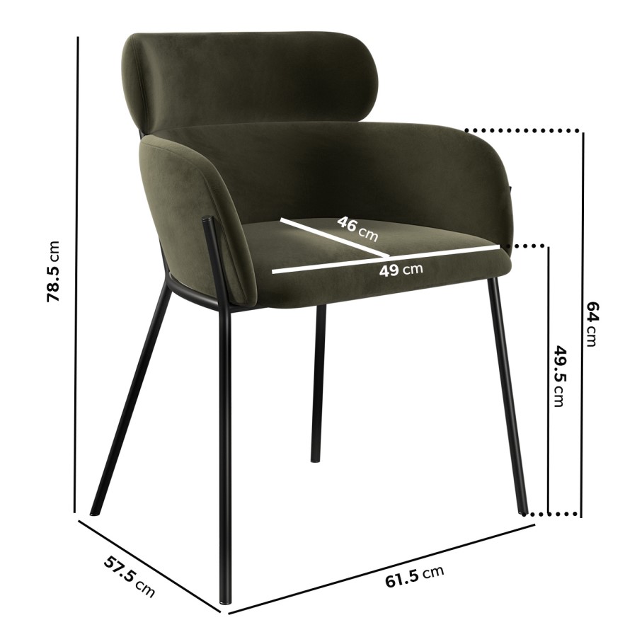 Set of 2 Green Velvet Curved Dining Chairs - Isla