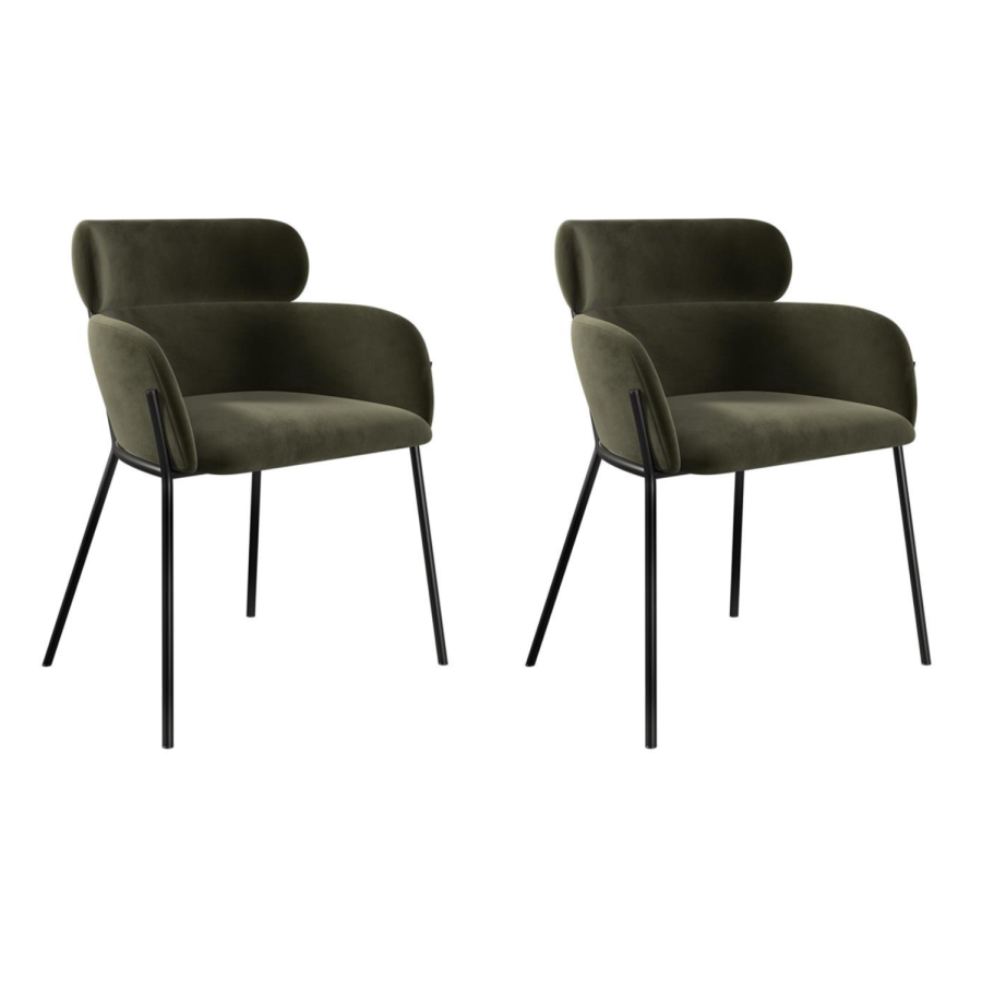 Set of 2 Green Velvet Curved Dining Chairs - Isla