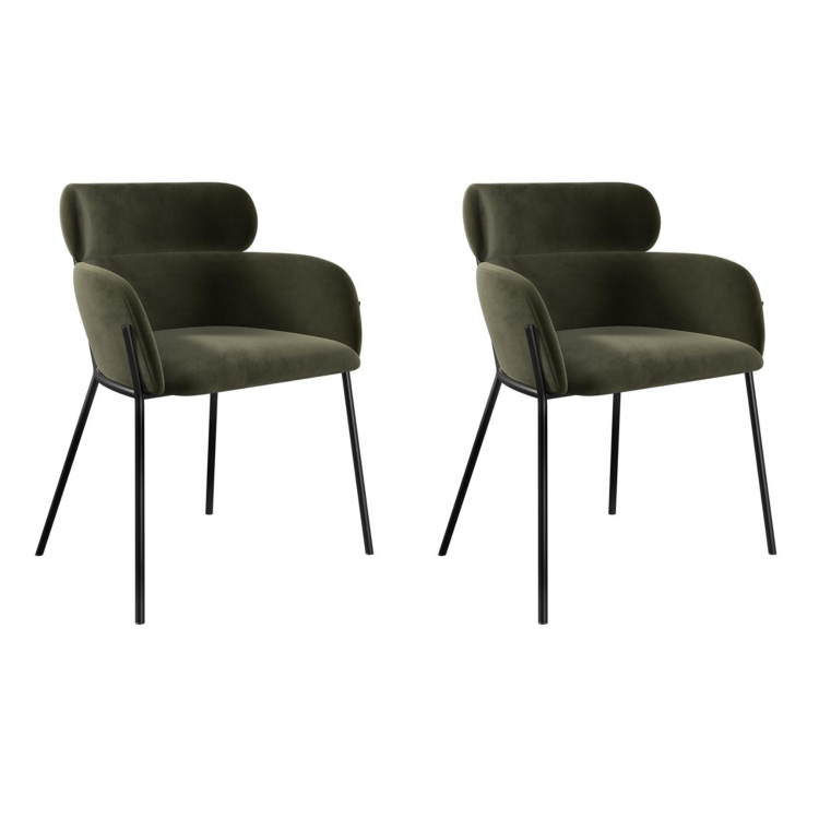 Set of 2 Green Velvet Curved Dining chairs - Isla