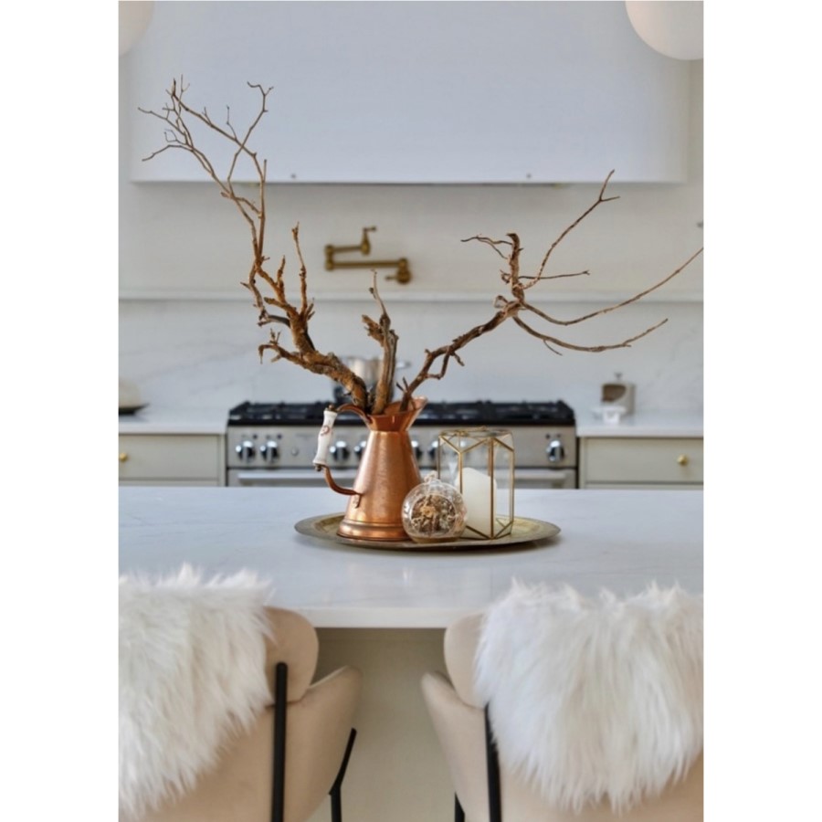 Beige Velvet Curved Kitchen Stool with Back - Isla