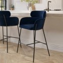 ISL006 Navy Velvet Curved Kitchen Stool with Back - Isla