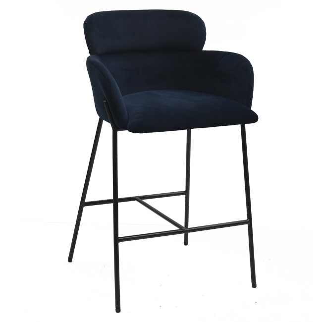 ALMOST PERFECT - Navy Velvet Curved Kitchen Stool with Back - Isla