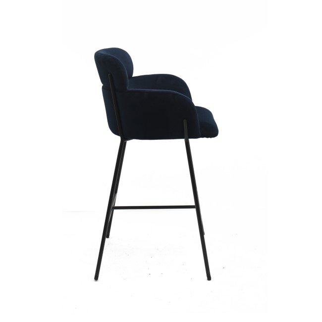 ALMOST PERFECT - Navy Velvet Curved Kitchen Stool with Back - Isla