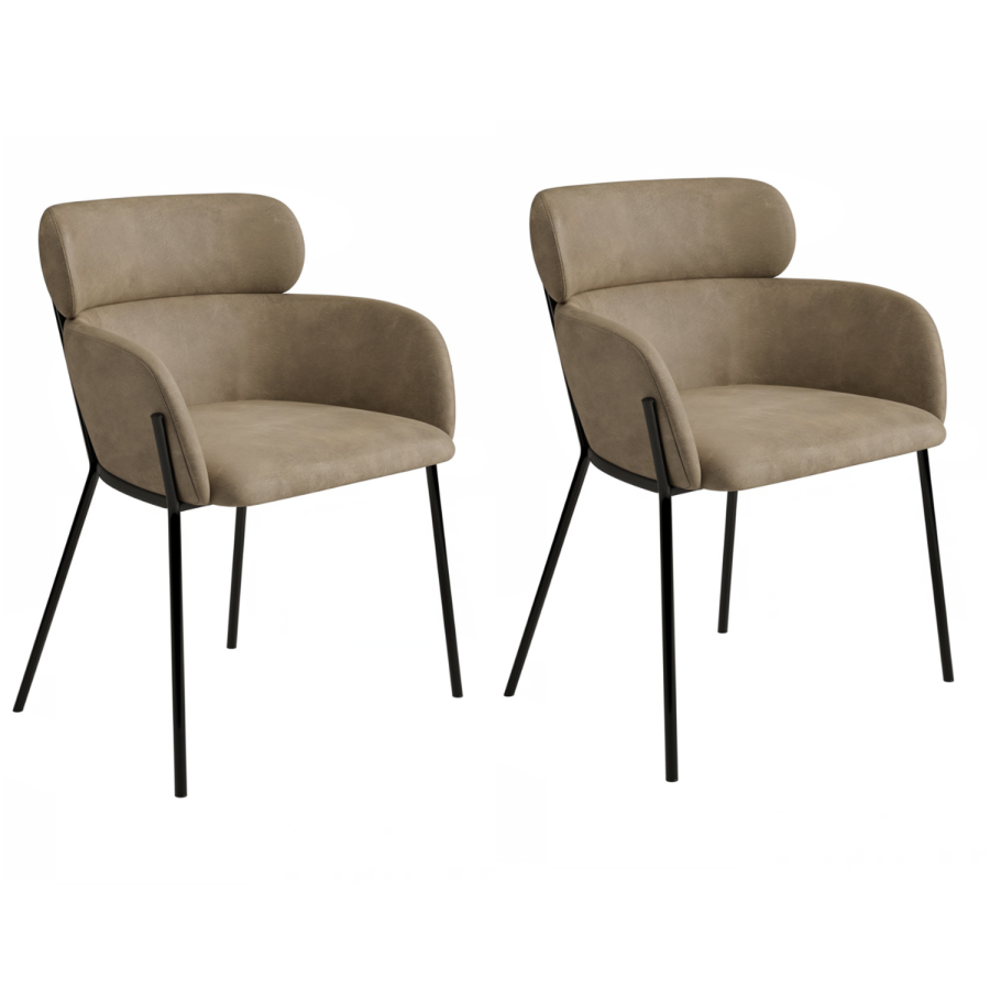 Set of 2 Beige Faux Leather Curved Dining Chairs - Isla