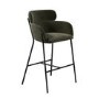 Green Velvet Curved Kitchen Stool with Back - Isla