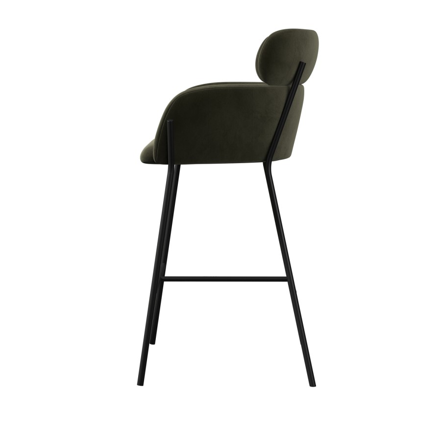 Green Velvet Curved Kitchen Stool with Back - Isla