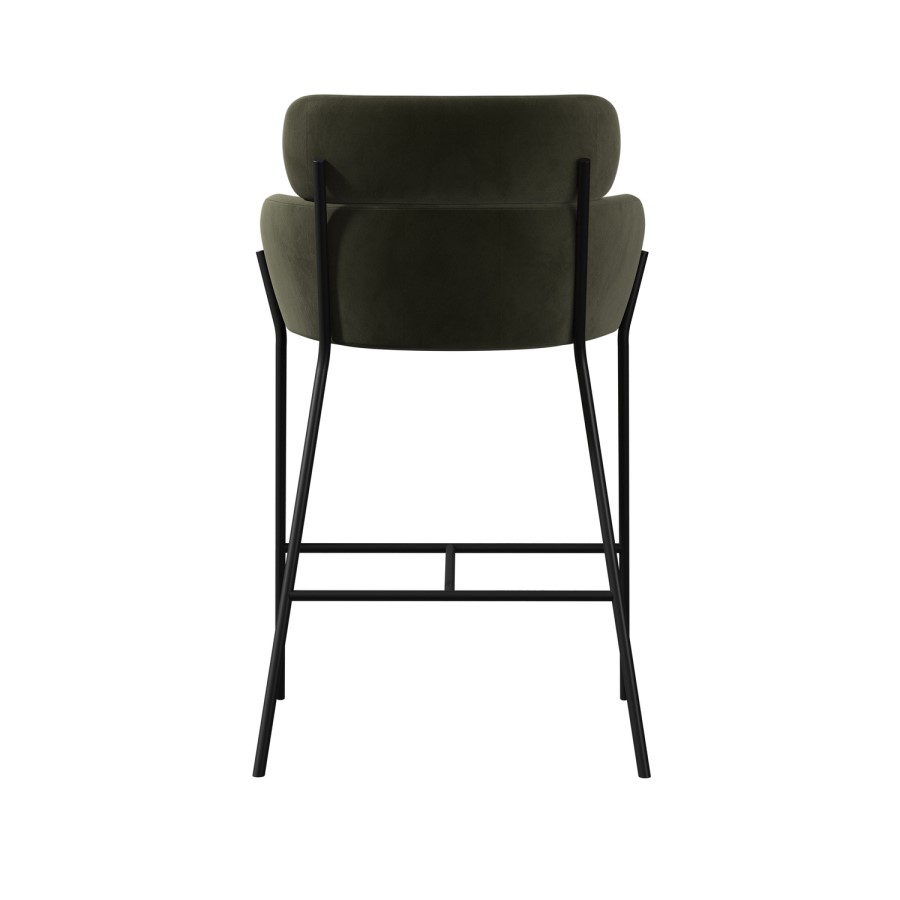 Green Velvet Curved Kitchen Stool with Back - Isla