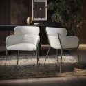 ISL010 Set of 2 Cream Upholstered Curved Dining Chairs with Brass Legs - Isla