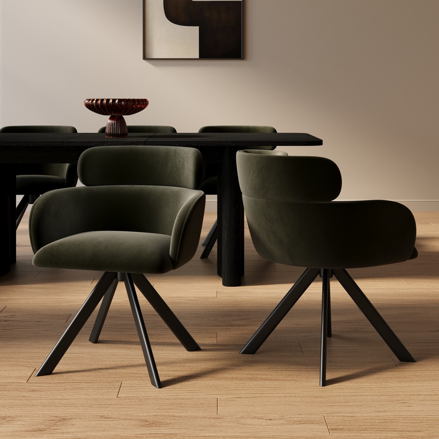 Isla Green Set Of 2 Velvet Curved Swivel Dining Chairs