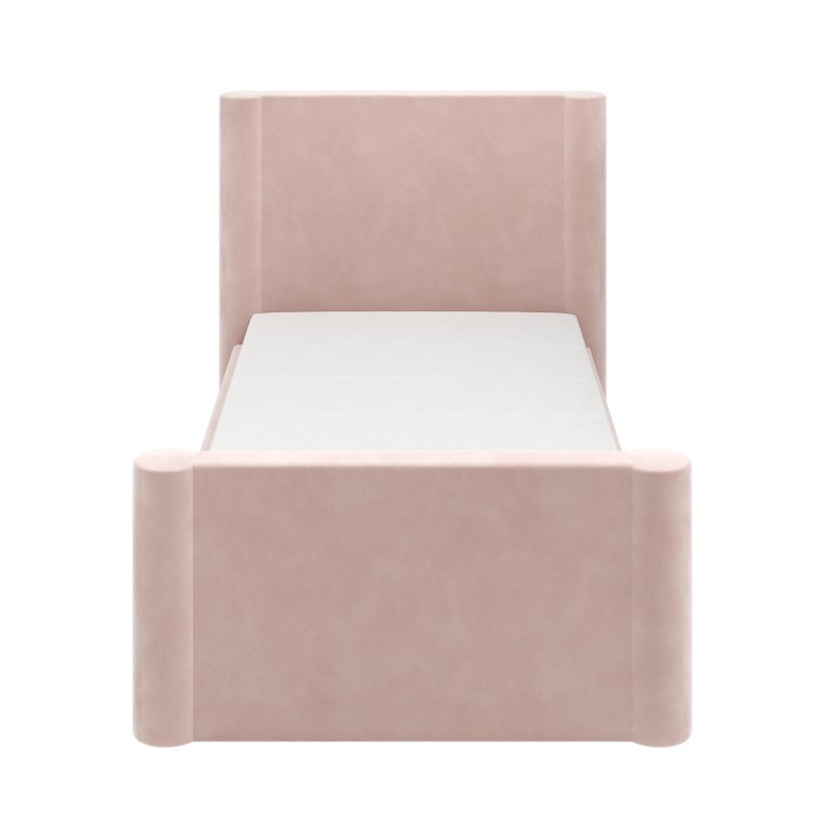 Kids Pink Velvet Single Bed Frame with Storage Drawer - Isadora