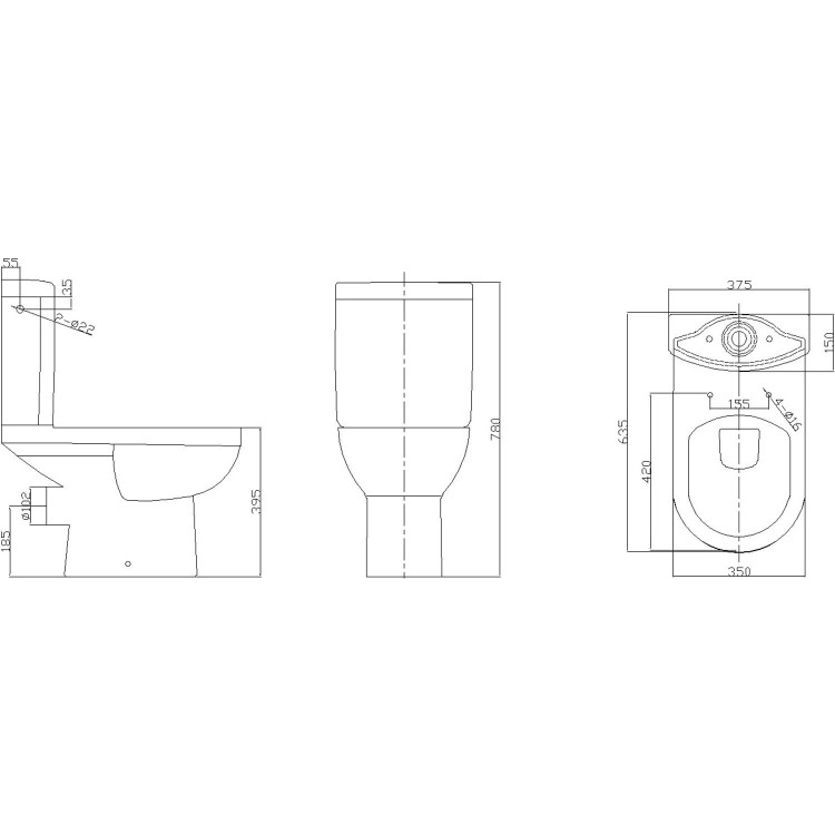 Close Coupled Toilet with Soft Close Seat- Rounded - Davana