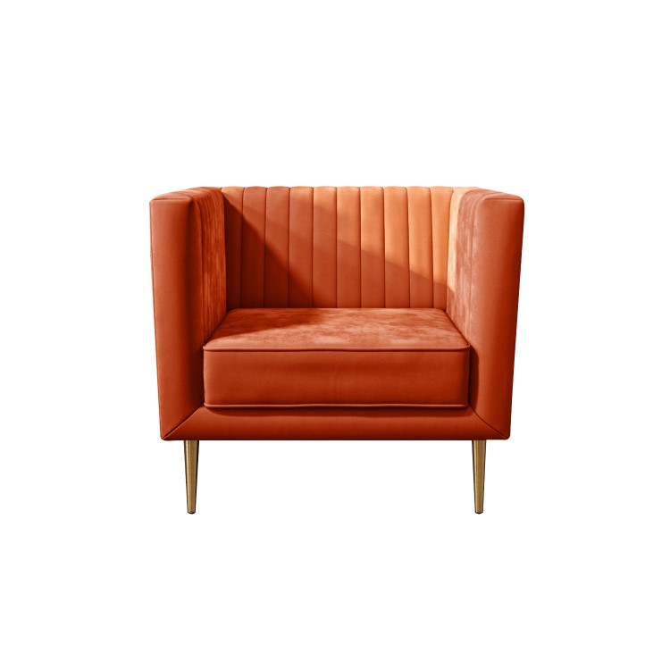 Square Orange Velvet Armchair - Ivy