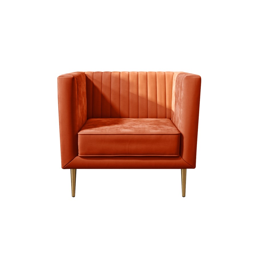 Square Orange Velvet Armchair - Ivy