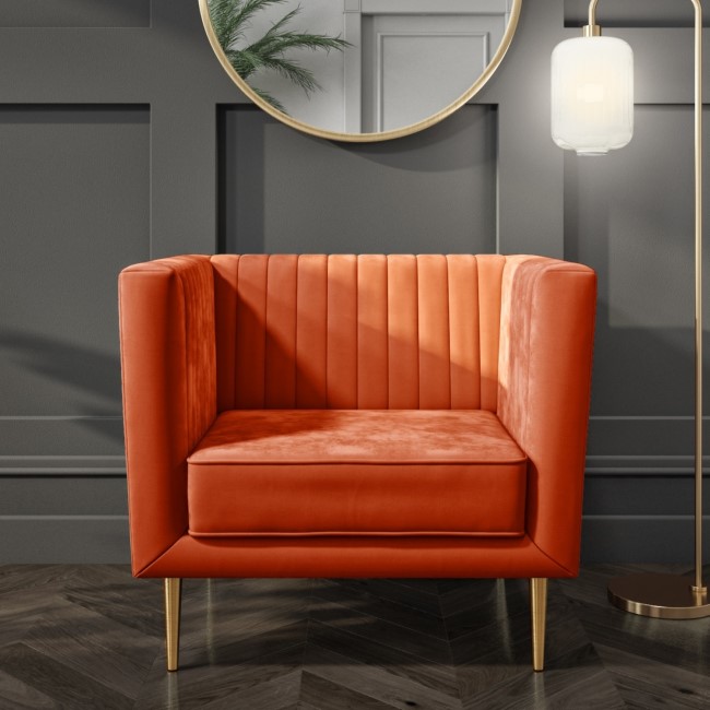 GRADE A1 - Square Velvet Armchair in Orange & Gold - Ivy