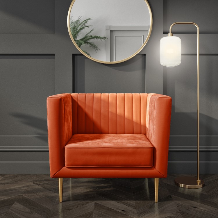 Square Orange Velvet Armchair - Ivy